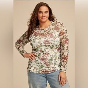 Maurices 0X floral mesh blouse NWT
